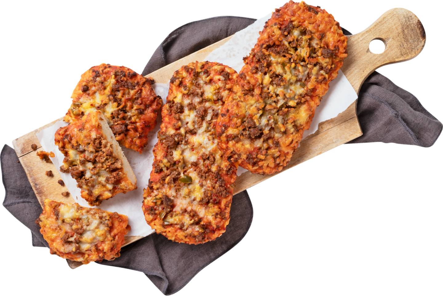 Pizza snack s hovězím masem,
mozzarellou, cheddarem, jalapeños