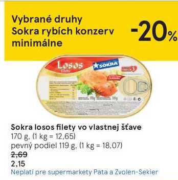 Sokra losos filety vo vlastnej šťave, 170 g