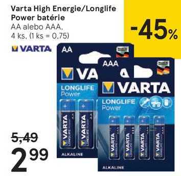 Varta High Energie/Longlife Power batérie